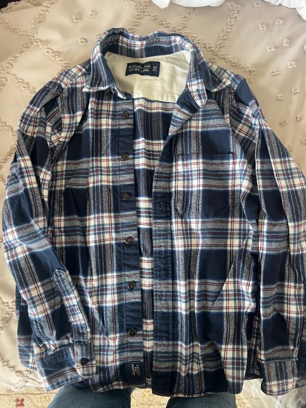 Abercrombie & Fitch Navy, White & Red Plaid Button-Down Shirt